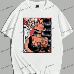 KOD Trend Ashley Baxter EMRG Erkek Pamuk Kafatası ve Şekil Grafikli Tişört