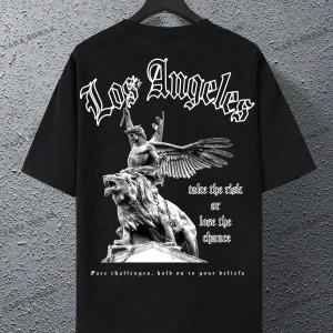 KOD Trend EMRG Erkek Büyük Beden Düşük Omuzlu Tişört Çizgi Film Karakteri ve Harf Baskılı