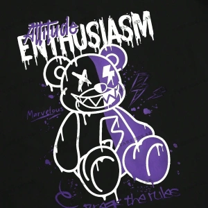 KOD Trend EMRG Erkek Harfli ve Teddy Bear Baskılı Yuvarlak Yaka Tişört