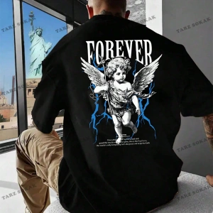 KOD Trend EMRG Erkek Melek Desenli Yuvarlak Yaka Tişört