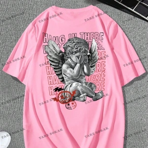 KOD Trend EMRG Erkek Melek ve Mektup Baskılı Tişört