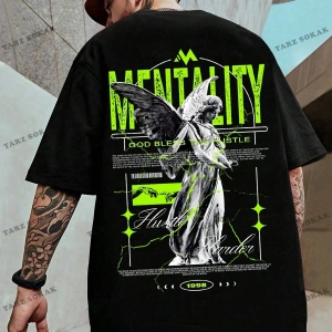 KOD Trend EMRG Erkek Melek Ve Slogan Baskılı Tişört