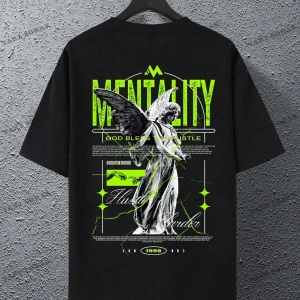 KOD Trend EMRG Erkek Melek Ve Slogan Baskılı Tişört