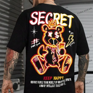 KOD Trend EMRG Erkek Sloganlı ve Karikatür Grafikli Büyük Boy Tişört