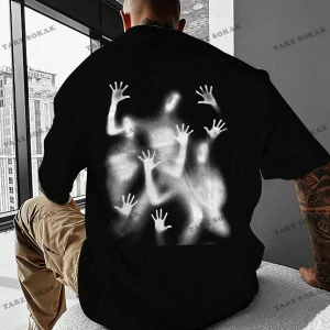 KOD Trend EMRG Loose Fit Erkek Grafik Grafik Düşük Omuz Tişört