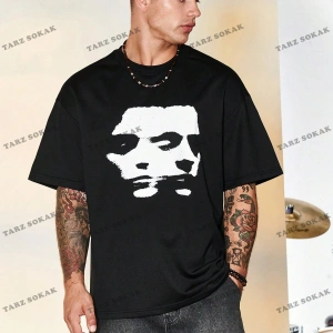 KOD Trend EMRG Loose Fit Erkek Grafik Grafik Düşük Omuz Tişört