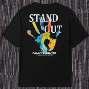 KOD Trend EMRG Sloganlı ve El Baskılı Erkek Bol Kesim Tişört