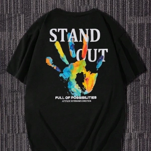 KOD Trend EMRG Sloganlı ve El Baskılı Erkek Bol Kesim Tişört