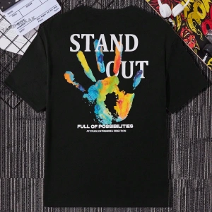 KOD Trend EMRG Sloganlı ve El Baskılı Erkek Bol Kesim Tişört