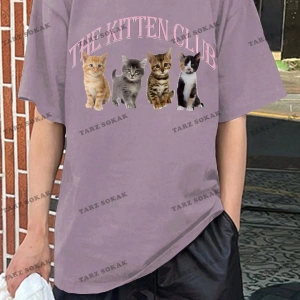 KOD Trend Erkek Baskılı Yuvarlak Yaka Kedi Ve Sloganlı T-Shirt