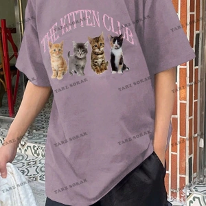 KOD Trend Erkek Baskılı Yuvarlak Yaka Kedi Ve Sloganlı T-Shirt