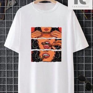 KOD Trend Erkek Beyaz Yuvarlak Yaka Baskılı T-shirt