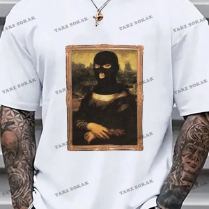 KOD Trend Erkek Büyük Beden Komik Mona Lisa Baskılı T-Shirt