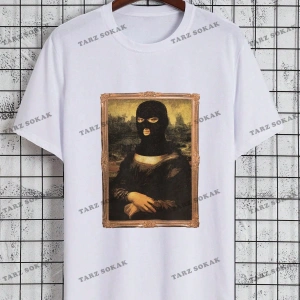 KOD Trend Erkek Büyük Beden Komik Mona Lisa Baskılı T-Shirt