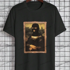 KOD Trend Erkek Büyük Beden Komik Mona Lisa Baskılı T-Shirt