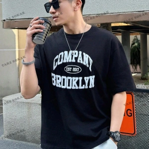 KOD Trend Erkek Harfli Grafik Damla Omuz Tişört