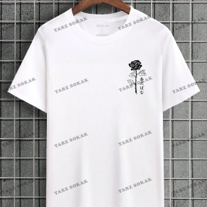 KOD Trend Erkek Japon Harfli ve Çiçek Baskılı Tişört