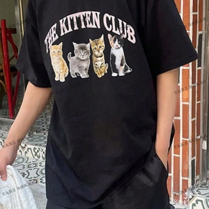 KOD Trend Erkek Kedi & Harf Grafikli Tişört