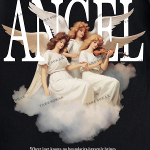 KOD Trend Erkek Sloganlı ve Melek Baskılı Tişört