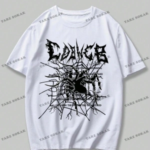 KOD Trend Grunge Punk Erkek Örümcek Mektup Grafikli Tişört