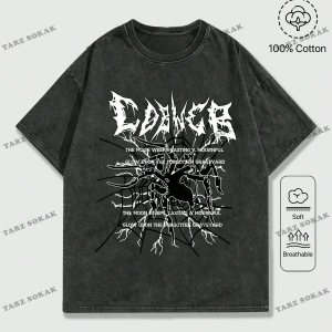 KOD Trend Grunge Punk Erkek Örümcek Mektup Grafikli Tişört