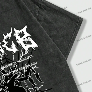 KOD Trend Grunge Punk Erkek Örümcek Mektup Grafikli Tişört