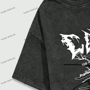 KOD Trend Grunge Punk Erkek Örümcek Mektup Grafikli Tişört