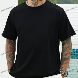 KOD Trend Homme Erkek Plus Katı Yuvarlak Yaka Tişört