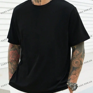 KOD Trend Homme Erkek Plus Katı Yuvarlak Yaka Tişört