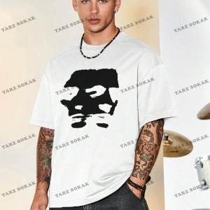 KOD Trend Hypemode Baskılı Karakterli Erkek Gevşek Düşük Omuz Tişört