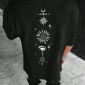 KOD Trend Hypemode Erkek Plus Güneş ve Ay Baskılı Damla Omuz Tişört