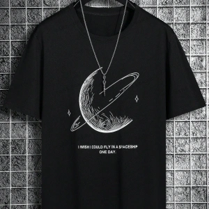 KOD Trend Hypemode Erkek Sloganı ve Gezegen Baskılı Tişört