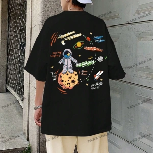 KOD Trend Hypemode Loose Fit Erkek Karikatür ve Slogan Grafikli Düşük Omuz Tişört