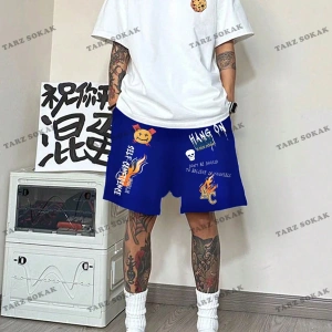 KOD Trend Hypemode Loose Fit Erkek Karikatür ve Slogan Grafikli Düşük Omuz Tişört