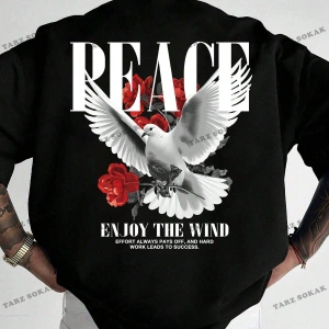 KOD Trend Hypemode Loose Men Plus Güvercin ve Slogan Baskılı Grafikli Tişört