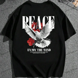 KOD Trend Hypemode Loose Men Plus Güvercin ve Slogan Baskılı Grafikli Tişört