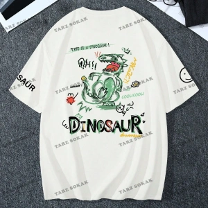 KOD Trend Loose Fit Karikatür ve Mektup Baskılı Damla Omuz Erkek Tişörtü