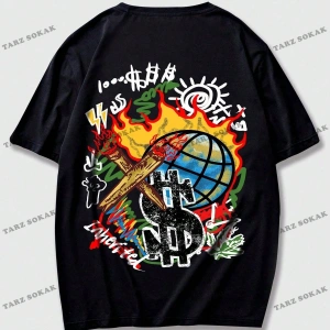 KOD Trend Street Life Erkek Karikatür ve Mektup Grafikli Tişört