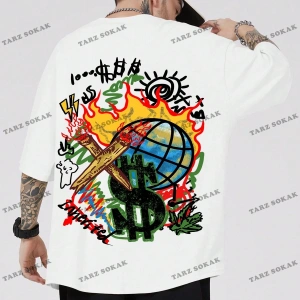 KOD Trend Street Life Erkek Karikatür ve Mektup Grafikli Tişört