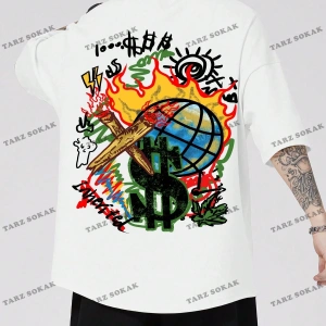 KOD Trend Street Life Erkek Karikatür ve Mektup Grafikli Tişört