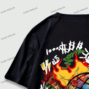 KOD Trend Street Life Erkek Karikatür ve Mektup Grafikli Tişört