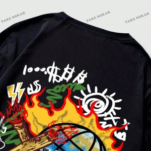 KOD Trend Street Life Erkek Karikatür ve Mektup Grafikli Tişört