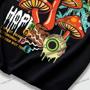 KOD Trend Street Life Erkek Mantar & Slogan Grafikli Tişört