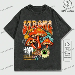 KOD Trend Street Life Erkek Mantar Ve Harf Baskılı T-shirt