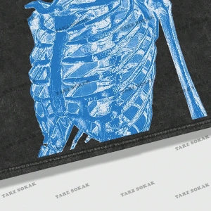 KOD Trend Street Life Erkek Slogan ve İskelet Baskı Damla Omuz Tişört