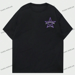 KOD Trend Street Life Erkek Slogan ve Yıldız Baskılı Damla Omuz Tişört