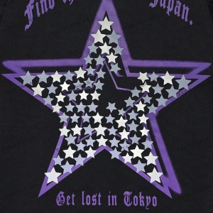 KOD Trend Street Life Erkek Slogan ve Yıldız Baskılı Damla Omuz Tişört