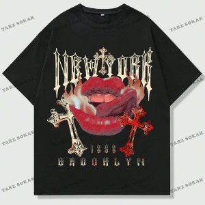 KOD Trend Street Life Harfli ve Dudaklı Kısa Kollu Erkek Tişört