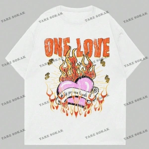 KOD Trend Studio Chunk Erkek Alev Kalp Desenli Kısa Kollu Tişört