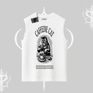 Kolsuz Tshirt Caffeine Cat Kahve Temalı Kedi Baskılı